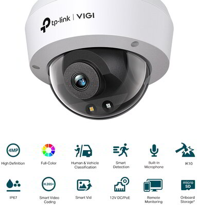 TP-LINK VIGI C240 (4mm) 4MP kültéri IR30 H.265 Full-Color Dome Network Camera