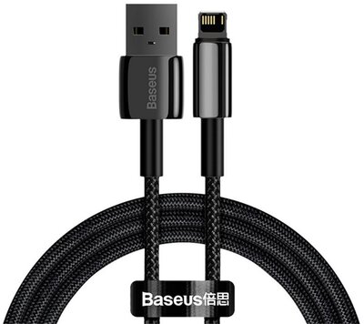 BASEUS adatkábel és töltő (USB - lightning 8pin, 2.4A, gyorstöltés támogatás, 100cm, törésgátló) FEKETE