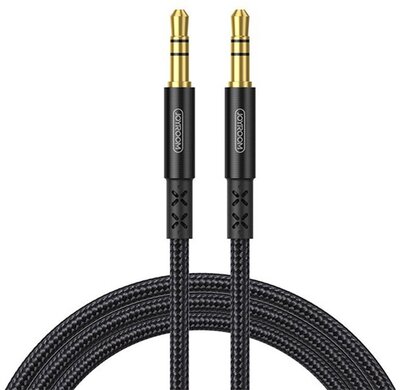 JOYROOM audió kábel (3.5mm jack - 3.5mm jack, 100cm, cipőfűző minta, AUX) FEKETE
