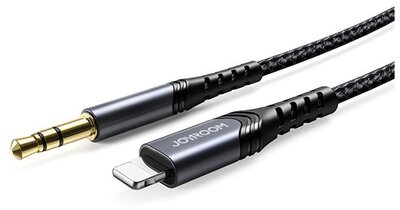 JOYROOM audió kábel (3.5mm jack - lightning 8pin, 200cm, cipőfűző minta) FEKETE