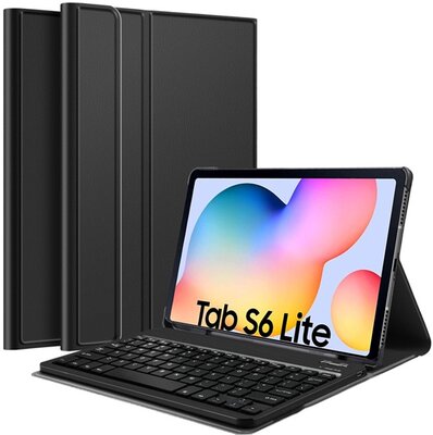 Tok álló, bőr hatású (FLIP, bluetooth billentyűzet, asztali tartó funkció, QWERTY, GP-FBP615TG kompatibilis) FEKETE - Samsung Galaxy Tab S6