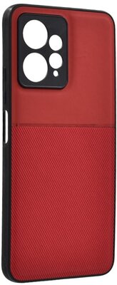 Műanyag telefonvédő (szilikon keret, közepesen ütésálló, beépített fémlemez, bőr hatású hátlap, csíkos minta) PIROS - Xiaomi Redmi Note 12 4G