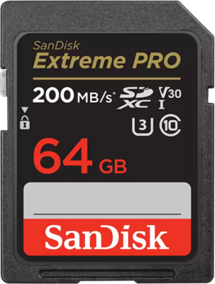 SANDISK 64GB SDXC EXTREME PRO KÁRTYA 64GB, 200/90 MB/s , UHS-I, Class 10, U3, V30