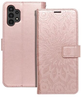 Tok álló, bőr hatású (FLIP, oldalra nyíló, asztali tartó funkció, csuklópánt, mandala minta) ROZÉARANY - Samsung Galaxy A13 4G (SM-A135F / A137F)