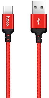 HOCO X14 adatkábel és töltő (USB - Type-C, gyorstöltés támogatás, 200cm, törésgátló, cipőfűző minta) PIROS