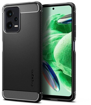 SPIGEN RUGGED ARMOR szilikon telefonvédő (közepesen ütésálló, légpárnás sarok, karbon minta) FEKETE - Xiaomi Poco X5 5G / Xiaomi Redmi Note 12 5G