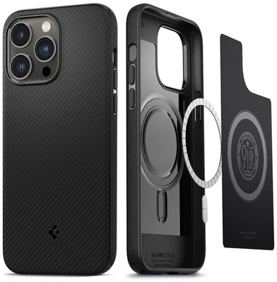 SPIGEN MAG ARMOR műanyag telefonvédő (közepesen ütésálló, Apple Magsafe kompatibilis, csíkos minta) FEKETE - Apple iPhone 14 Pro