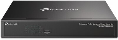TP-Link NVR rögzítő - VIGI NVR1008H-8P (8 csatorna, 8xPoE+ port, PoE budget 53W, H265+, 8MP, HDMI, VGA, 2xUSB, 1xLAN, 1xSATA (max 10TB), audio