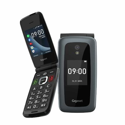 GIGASET GL7 mobiltelefon, flip, idősek számára, Dual SIM, titán-ezüst