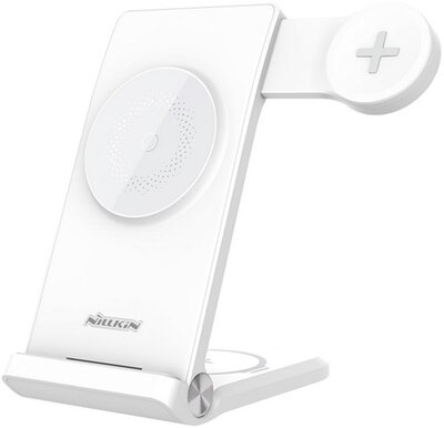 NILLKIN POWERTRIO asztali töltőállvány 3in1 (7.5W, QI Wireless, Samsung Galaxy Watch töltő kialakítás) FEHÉR