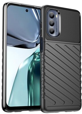 Szilikon telefonvédő (közepesen ütésálló, csíkos, dombor minta) FEKETE Motorola Moto G62 5G (XT2223)