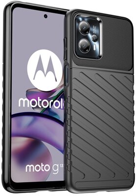 Szilikon telefonvédő (közepesen ütésálló, csíkos, dombor minta) FEKETE - Motorola Moto G13 / Motorola Moto G23