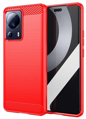 Szilikon telefonvédő (közepesen ütésálló, légpárnás sarok, szálcsiszolt, karbon minta) PIROS Xiaomi 13 Lite