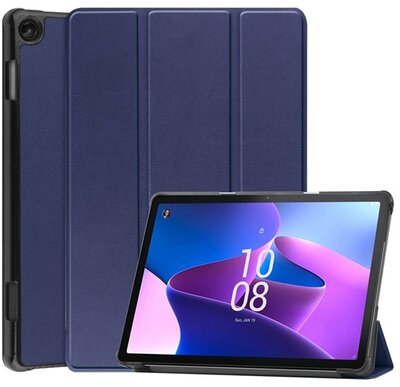 Tok álló, bőr hatású (aktív FLIP, oldalra nyíló, TRIFOLD asztali tartó funkció) SÖTÉTKÉK Lenovo Tab M10 (TB-328)