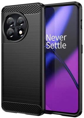 Szilikon telefonvédő (közepesen ütésálló, légpárnás sarok, szálcsiszolt, karbon minta) FEKETE OnePlus 11 5G