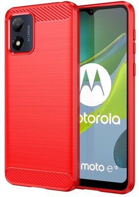 Szilikon telefonvédő (közepesen ütésálló, légpárnás sarok, szálcsiszolt, karbon minta) PIROS Motorola Moto E13