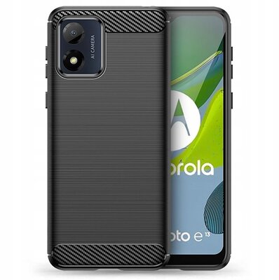 Szilikon telefonvédő (közepesen ütésálló, légpárnás sarok, szálcsiszolt, karbon minta) FEKETE Motorola Moto E13