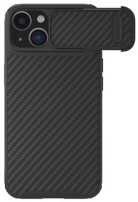 NILLKIN SYNTHETIC FIBER S műanyag telefonvédő (környezetbarát, kamera védelem, karbon minta) FEKETE - Apple iPhone 14