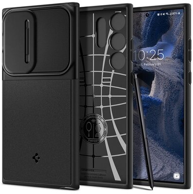 SPIGEN OPTIK ARMOR műanyag telefonvédő (szilikon keret, kamera védelem) FEKETE - Samsung Galaxy S23 Ultra (SM-S918)