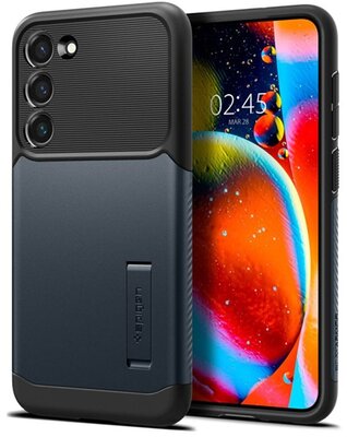 SPIGEN SLIM ARMOR szilikon telefonvédő (közepesen ütésálló, műanyag hátlap, kitámasztó) SÖTÉTKÉK - Samsung Galaxy S23 Plus