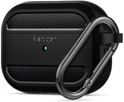 SPIGEN RUGGED ARMOR szilikon tok (közepesen ütésálló, karabíner) FEKETE Apple AirPods Pro