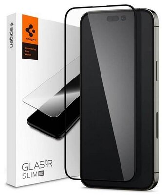 SPIGEN TR SLIM HD képernyővédő üveg (2.5D, karcálló, tok barát, ujjlenyomat mentes, ultravékony, 0.2mm, 9H) FEKETE - Apple iPhone 14 Pro