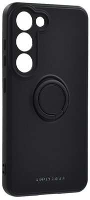 ROAR AMBER szilikon telefonvédő (telefontartó gyűrű, beépített fémlemez, kamera védelem) FEKETE Samsung Galaxy S23 (SM-S911)