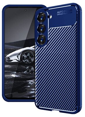 Szilikon telefonvédő (közepesen ütésálló, légpárnás sarok, karbon minta) SÖTÉTKÉK - Samsung Galaxy S23 (SM-S911)