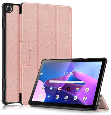 Tok álló, bőr hatású (aktív FLIP, oldalra nyíló, TRIFOLD asztali tartó funkció) ROZÉARANY - Lenovo Tab M10 (TB-328)