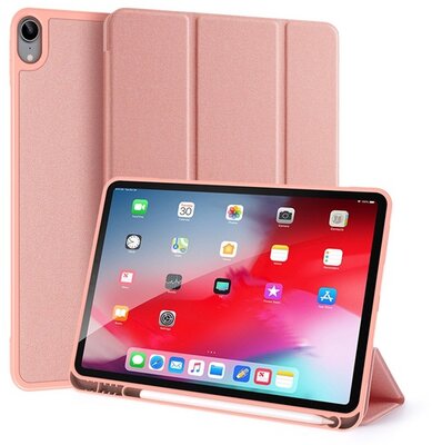 DUX DUCIS DOMO tok álló, bőr hatású (aktív FLIP, oldalra nyíló, TRIFOLD, Apple Pencil tartó, textil minta) RÓZSASZÍN Apple IPAD Air 2020 (Air 4) Apple IPAD Air 2022