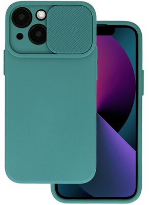 Szilikon telefonvédő (matt, mikrofiber plüss belső, kamera védelem) SÖTÉTZÖLD - Apple iPhone 14