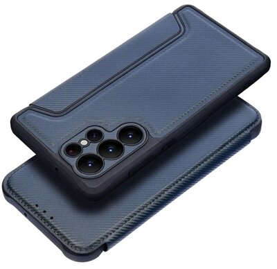 Tok álló, bőr hatású (FLIP, oldalra nyíló, légpárnás sarok, kamera védelem, karbon minta) SÖTÉTKÉK - Xiaomi Poco X5 5G / Xiaomi Redmi Note 12 5G