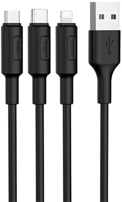HOCO X25 töltőkábel 3in1 (USB - lightning 8pin / microUSB / Type-C, 100cm) FEKETE