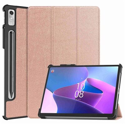 Tok álló, bőr hatású (aktív FLIP, oldalra nyíló, TRIFOLD asztali tartó funkció, érintőceruza tartó) ROZÉARANY - Lenovo Tab P11 Pro Gen2