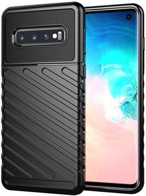 Szilikon telefonvédő (közepesen ütésálló, csíkos, dombor minta) FEKETE - Samsung Galaxy S10 (SM-G973)