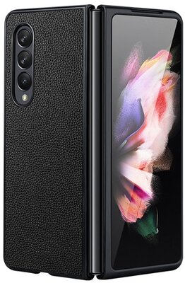 Tok álló, bőr hatású (FLIP, oldalra nyíló, asztali tartó funkció, prémium) FEKETE - Samsung Galaxy Z Fold 4