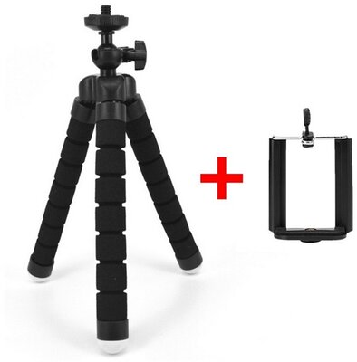 Tripod állvány (univerzális, állítható, 360°-ban forgatható, 17.5 cm, hajlítható láb) FEKETE