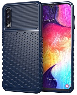 Szilikon telefonvédő (közepesen ütésálló, csíkos, dombor minta) SÖTÉTKÉK Samsung Galaxy A30s (SM-A307F) Samsung Galaxy A50 (SM-A505F) Samsung Galaxy A50s (SM-A507F)