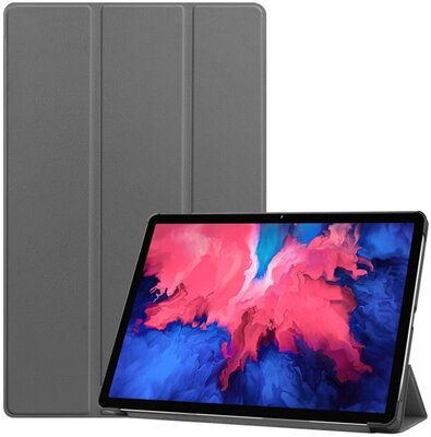 Tok álló, bőr hatású (aktív FLIP, oldalra nyíló, TRIFOLD asztali tartó funkció) SZÜRKE Lenovo Tab P11 (TB-J606F) Lenovo Tab P11 5G (TB-J607Z) Lenovo Tab P11 Plus (TB-J616F)