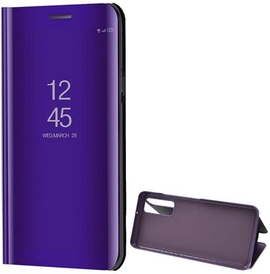 Tok álló (aktív FLIP, oldalra nyíló, asztali tartó funkció, tükrös felület, Mirror View Case) LILA Huawei P Smart (2021)