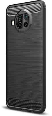 Szilikon telefonvédő (közepesen ütésálló, légpárnás sarok, szálcsiszolt, karbon minta) FEKETE - Xiaomi Mi 10T Lite 5G
