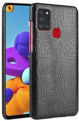 Műanyag telefonvédő (bőr hatású, krokodilbőr minta) FEKETE Samsung Galaxy A21s (SM-A217F)