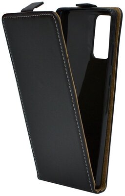 Tok álló, bőr hatású (FLIP, lefelé nyíló, szilikon tartó) FEKETE Samsung Galaxy Note 20