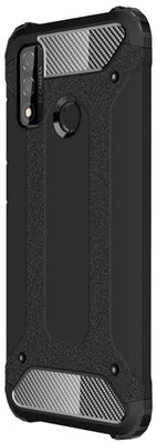 Defender műanyag telefonvédő (közepesen ütésálló, légpárnás sarok, szilikon belső, fémhatás) FEKETE Huawei P Smart (2020)
