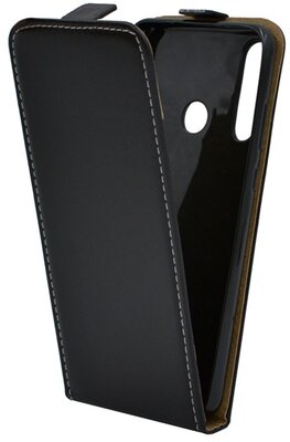 Tok álló, bőr hatású (FLIP, lefelé nyíló, szilikon tartó) FEKETE Huawei Y6p