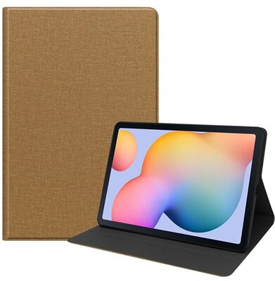 Tok álló, bőr hatású (FLIP, oldalra nyíló, asztali tartó funkció, textil hatás) BARNA - Samsung Galaxy Tab S6 Lite 10.4 LTE (SM-P615) 2020, Samsung Galaxy Tab S6 Lite 10.4 LTE (SM-P619) 2022, Samsung Galaxy Tab S6 Lite 10.4 WIFI (SM-P610) 2020, Samsung Ga