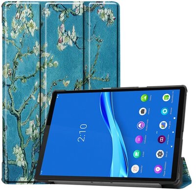 Tok álló, bőr hatású (FLIP, oldalra nyíló, TRIFOLD asztali tartó funkció, virág minta) KÉK - Lenovo Tab M10 FHD Plus (TB-X606X), Lenovo Tab M10 Plus (TB-X606F)