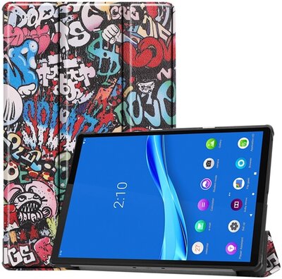 Tok álló, bőr hatású (aktív FLIP, oldalra nyíló, TRIFOLD asztali tartó funkció, graffiti minta) SZÍNES - Lenovo Tab M10 FHD Plus (TB-X606X), Lenovo Tab M10 Plus (TB-X606F)