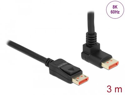 Delock DisplayPort kábel egyenes csatlakozódugóval - csatlakozódugóval 90 ívelt felfelé 8K 60 Hz 3