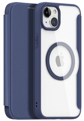 DUX DUCIS SKIN X PRO tok álló, bőr hatású (FLIP, oldalra nyíló, vezeték nélküli töltés, Magsafe) SÖTÉTKÉK